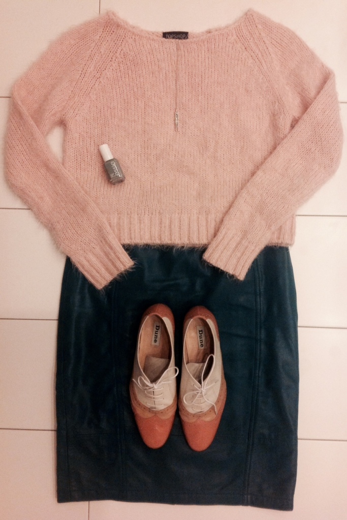 Skirt - Topshop, Jumper - Topshop, Brogues - Dune, Necklace - Katie Mullally, Nail Polish - Parka Perfect by Essie